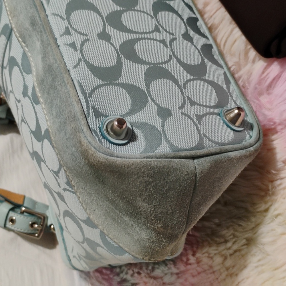 SALE! Auth Coach Denim Y2K Vintage Signature Baby Blue Handbag/Dust Bag - Picture 8 of 15